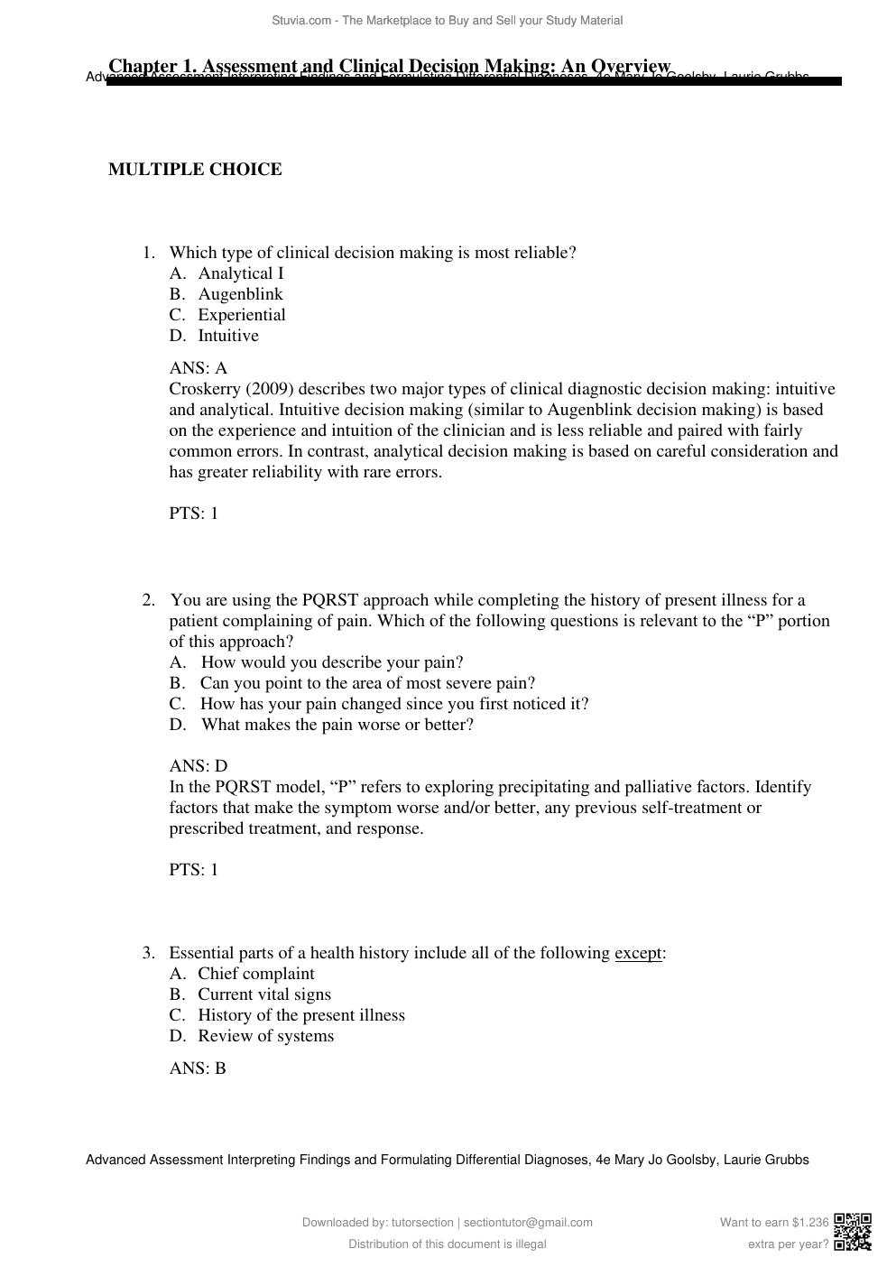 Preview page 3 of Test Bank For Advanced Assessment Interpreting Findings and Formulating Differential Diagnoses 4th Edition By Mary Jo Go