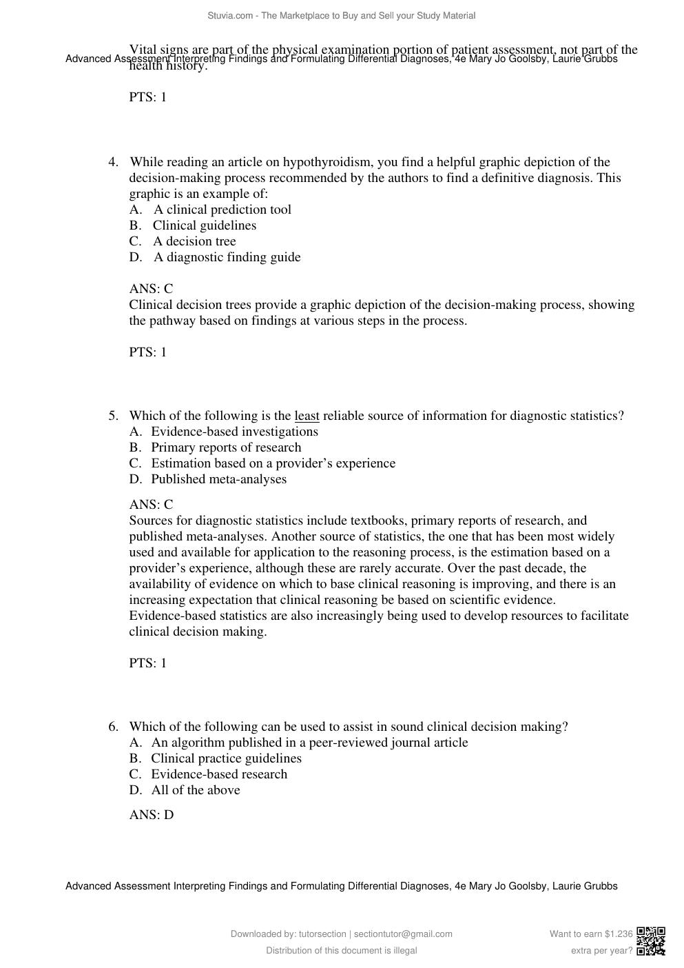 Preview page 4 of Test Bank For Advanced Assessment Interpreting Findings and Formulating Differential Diagnoses 4th Edition By Mary Jo Go