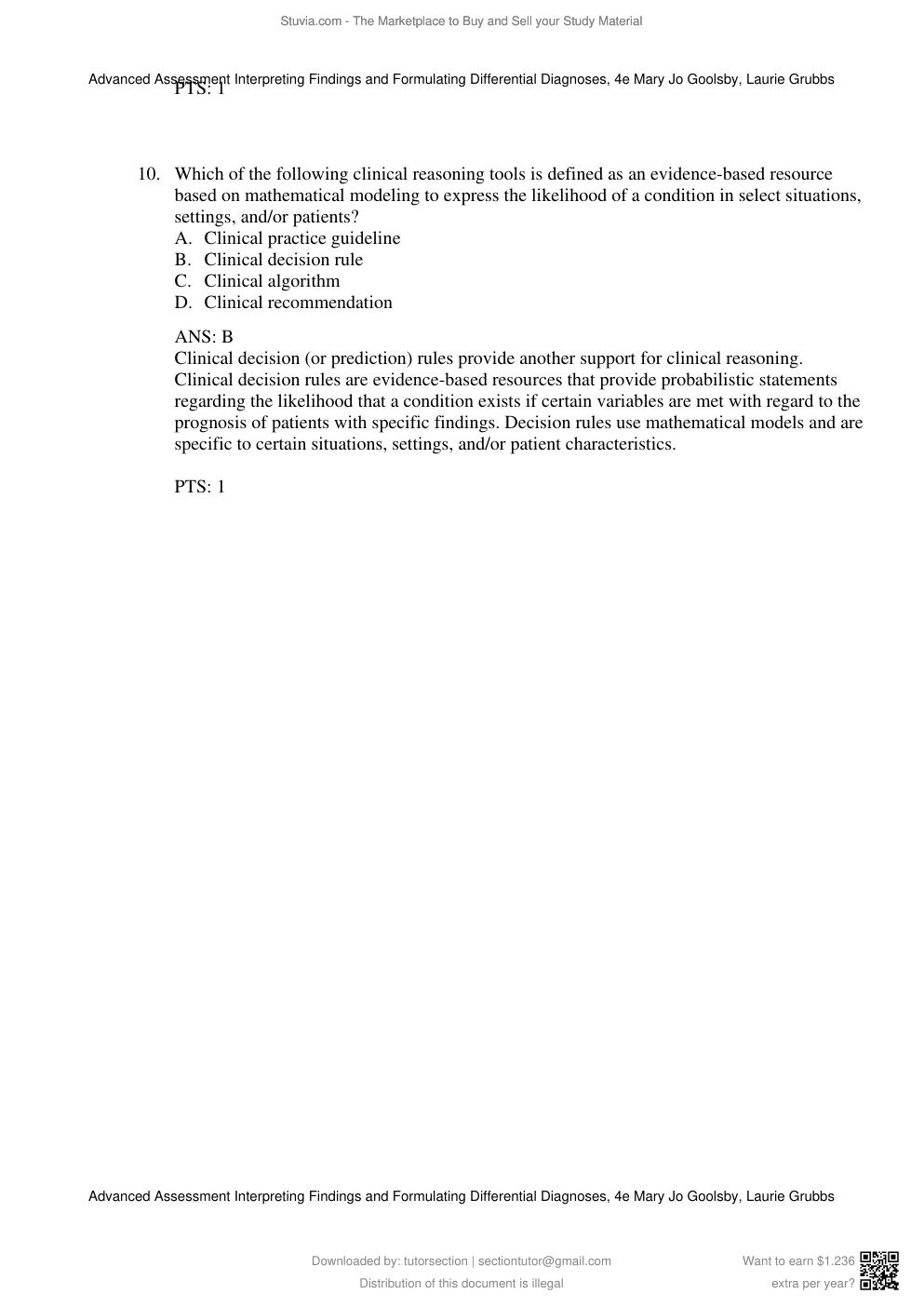 Preview page 6 of Test Bank For Advanced Assessment Interpreting Findings and Formulating Differential Diagnoses 4th Edition By Mary Jo Go