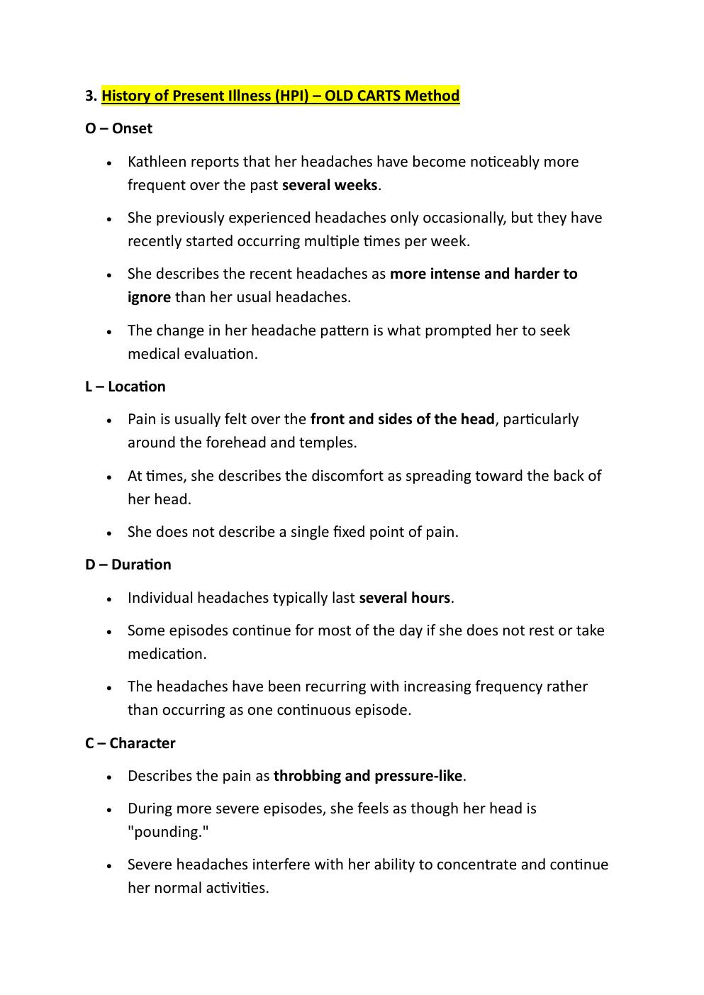 Preview page 4 of IHUMAN COMPREHENSIVE CASE  STUDY. KATHLEEN PARKS. 26 YEAR-OLD. REASON FOR  ENCOUNTER: MORE FREQUENT  SEVERE HEADACHES.