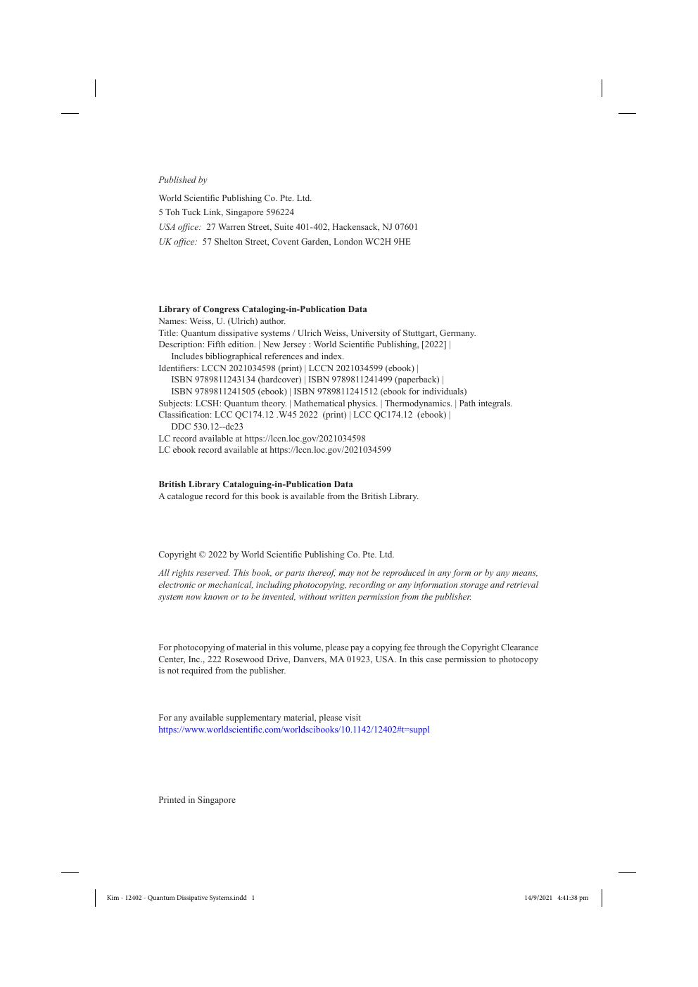Preview page 5 of eBook PDF Quantum Dissipative Systems 5th Edition By Ulrich Weiss