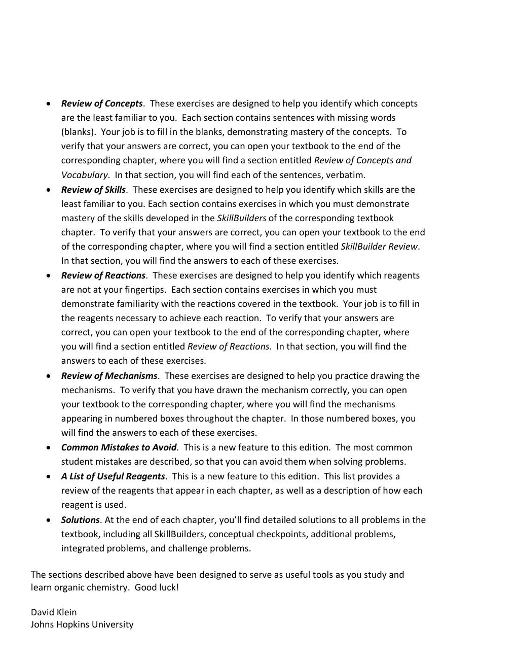 Preview page 8 of Solutions Manual for Organic Chemistry by David Klein 4th Edition Includes Appendices! ALREADY RATED A+ 100% CORRECT ANS