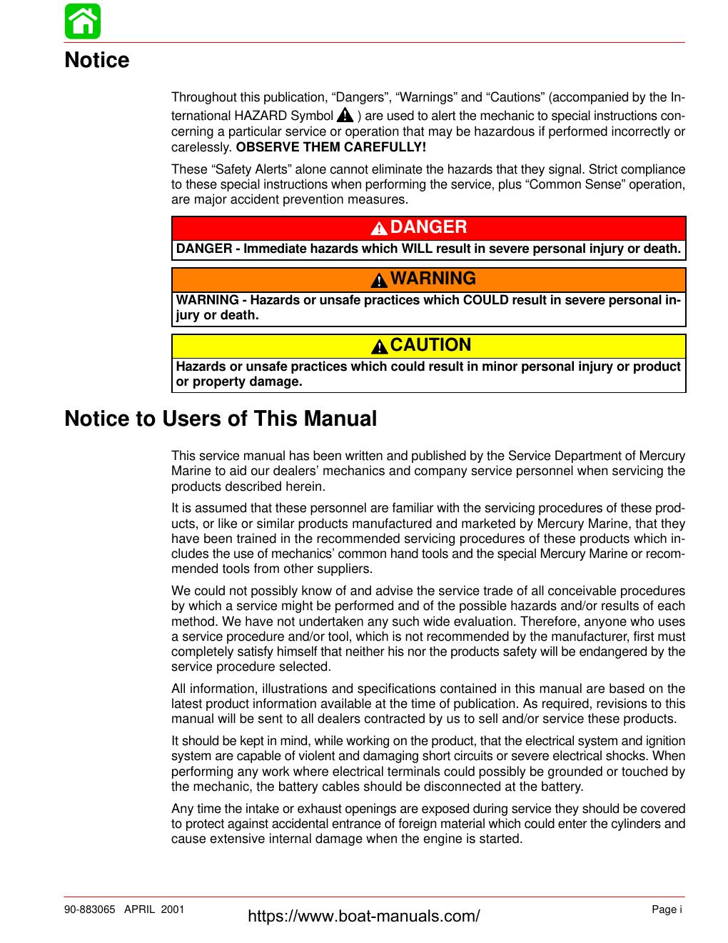 Preview page 2 of MERCURY 40/50/60 4-Stroke EFI Engines Service Manual