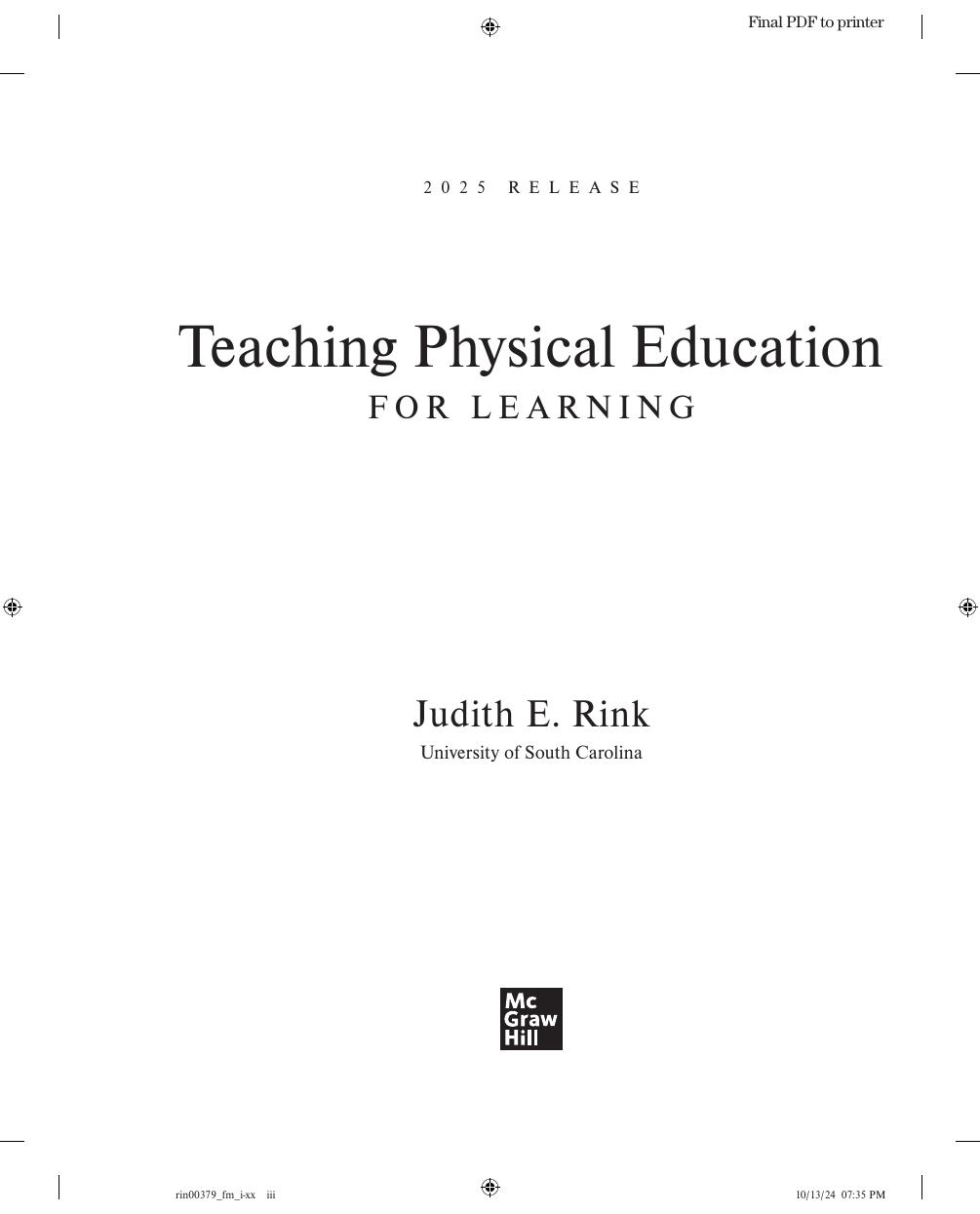 Preview page 3 of eBook ISE PDF Teaching Physical Education for Learning 2025 Release By Judith E. Rink