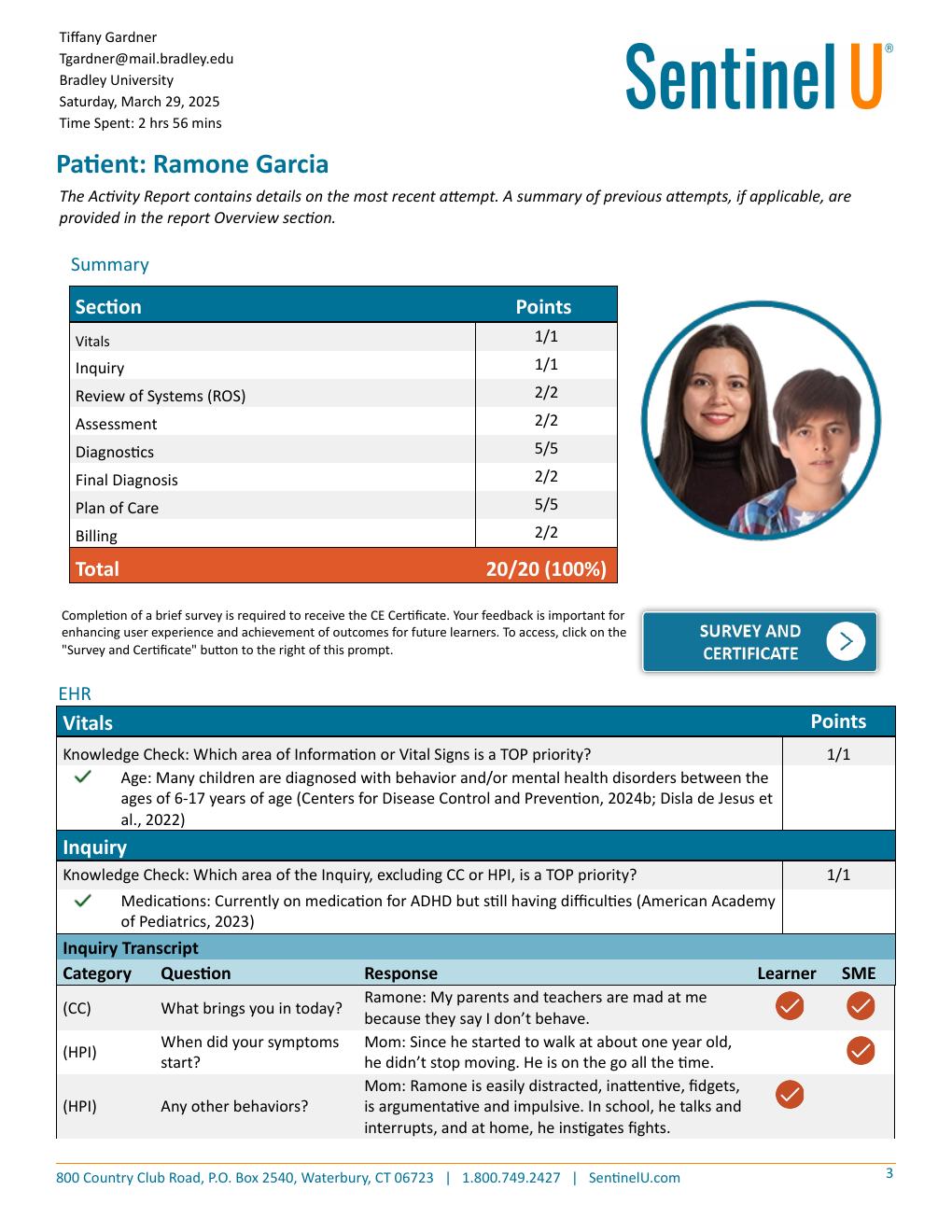 Preview page 3 of Simulation Sentinel U: Patient- Ramone Garcia| ADVANCED PRACTICE SERIES® Activity Report: Pediatric Mental Health_ Compl