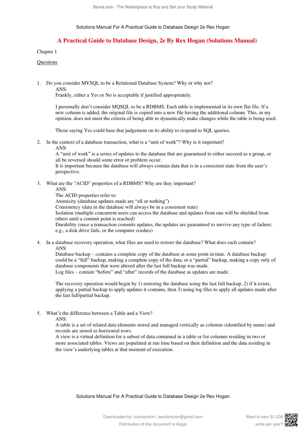 Preview page 3 of Solutions Manual For A Practical Guide to Database Design 2nd Edition By Rex Hogan
