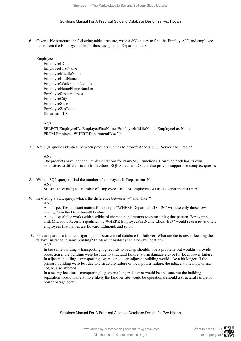 Preview page 4 of Solutions Manual For A Practical Guide to Database Design 2nd Edition By Rex Hogan