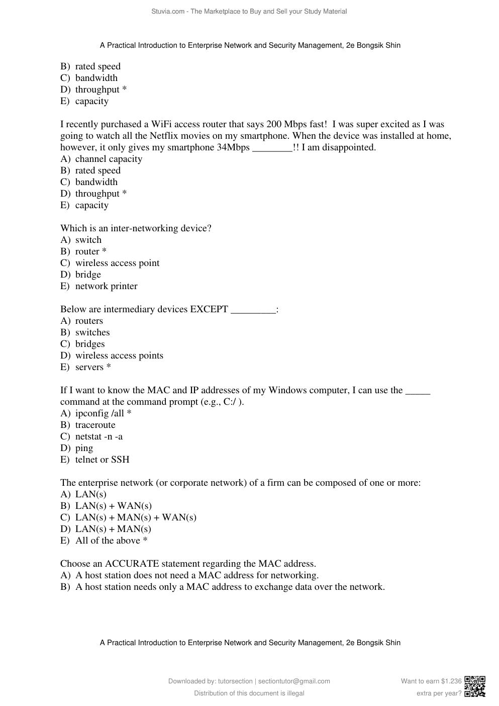 Preview page 10 of Test Bank for A Practical Introduction to Enterprise Network and Security Management, 2nd Edition By Bongsik Shin