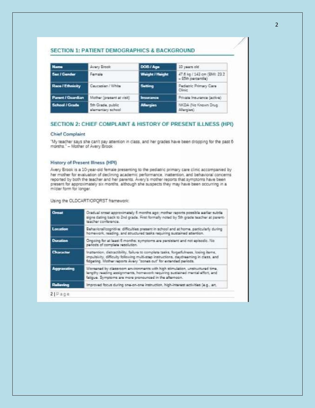 Preview page 2 of Nr 602 Sloan Glen Case Solution 10-Year Old  Female with Slipping Grades  Complete Assignment Guide  with Expert HPI Que