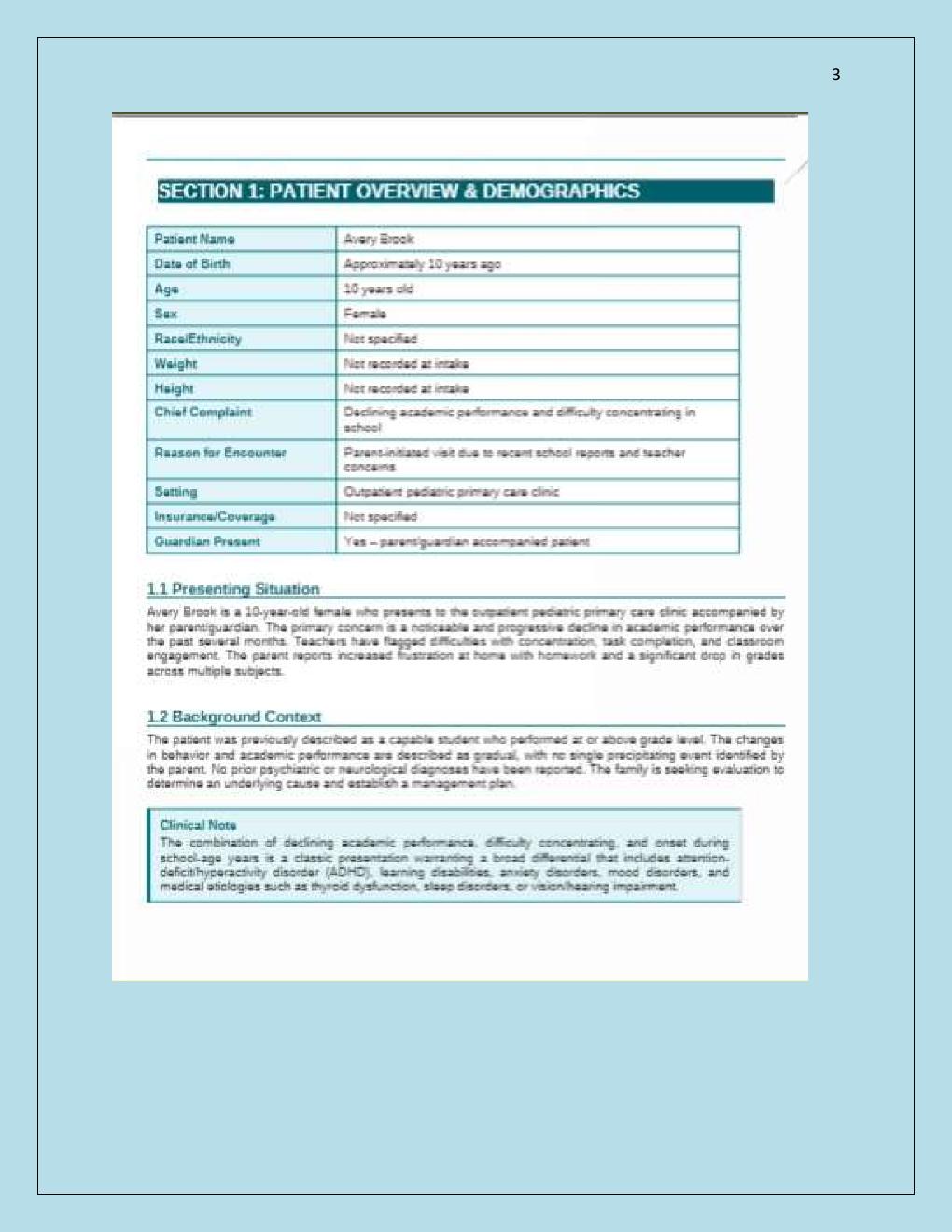 Preview page 3 of Nr 602 Sloan Glen Case Solution 10-Year Old  Female with Slipping Grades  Complete Assignment Guide  with Expert HPI Que