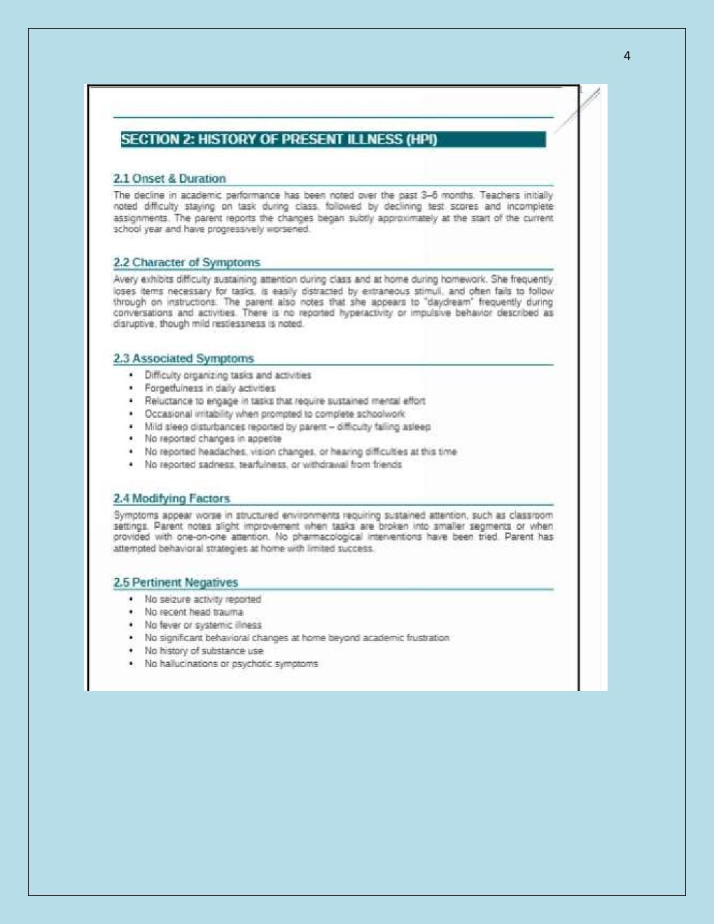 Preview page 4 of Nr 602 Sloan Glen Case Solution 10-Year Old  Female with Slipping Grades  Complete Assignment Guide  with Expert HPI Que