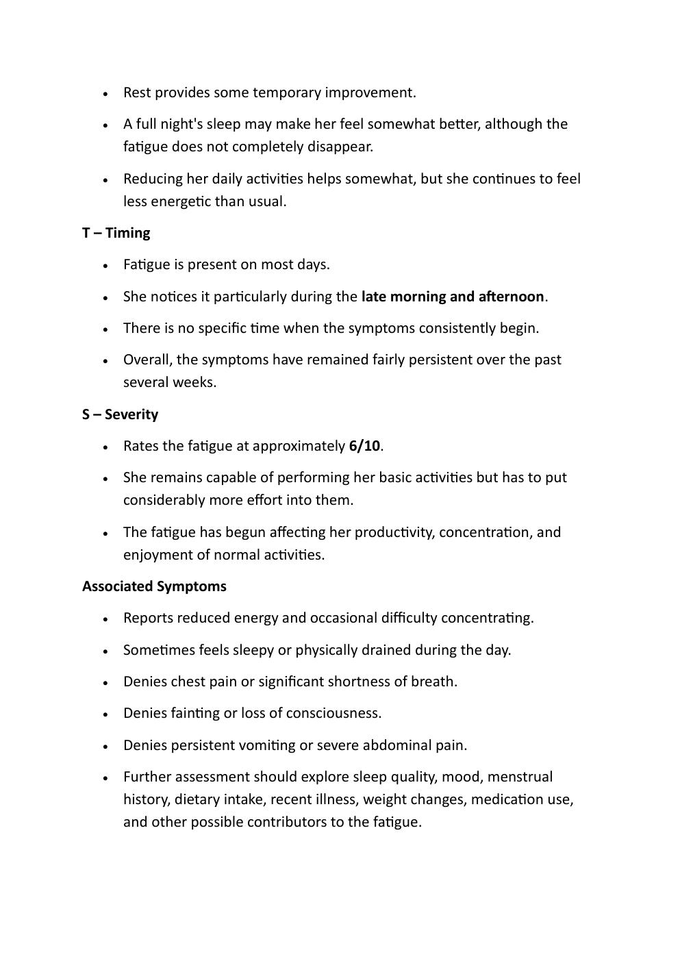 Preview page 5 of CASSIDY HARRINGTON 27-YEAR OLD COMPREHENSIVE I-HUMAN  CASE STUDY. REASON FOR  ENCOUNTER: FATIGUE AND  LISTLESSNESS.   WI