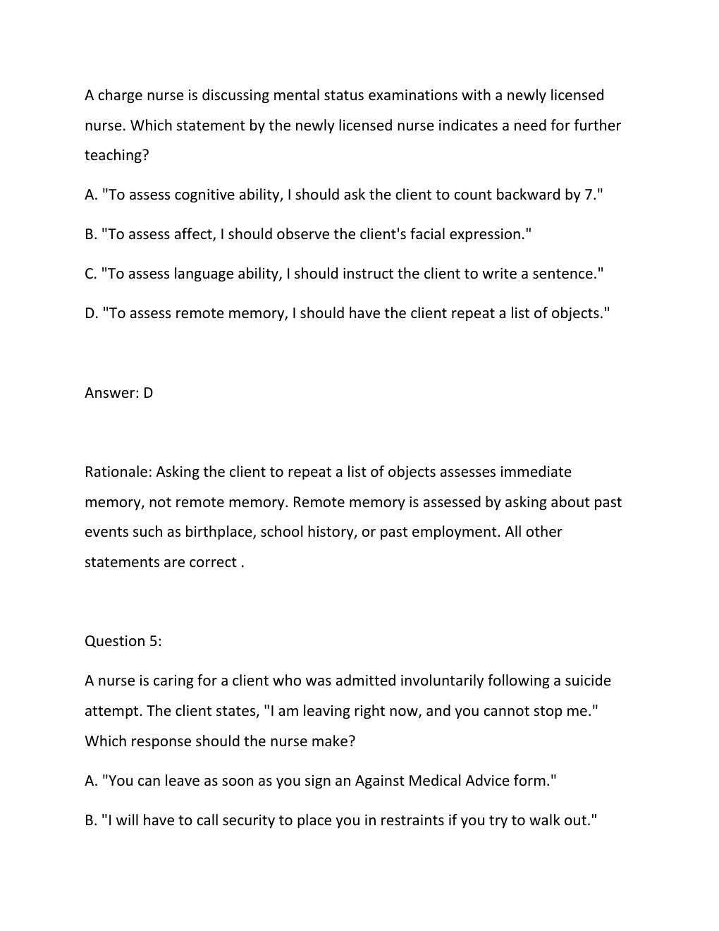 Preview page 4 of MENTAL HEALTH RN ATI PROCTORED EXAM 2026