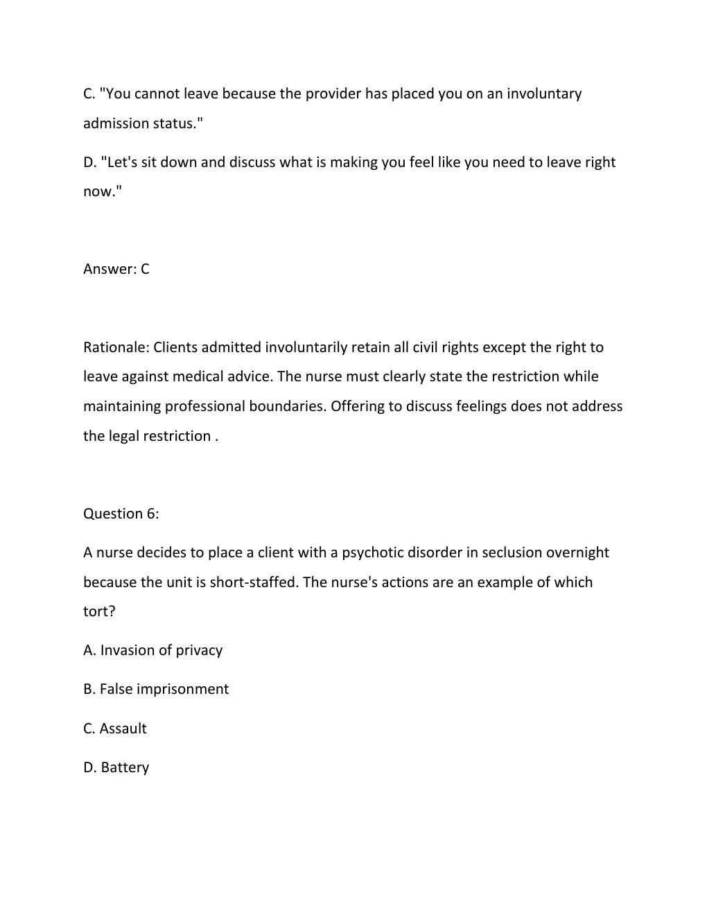 Preview page 5 of MENTAL HEALTH RN ATI PROCTORED EXAM 2026