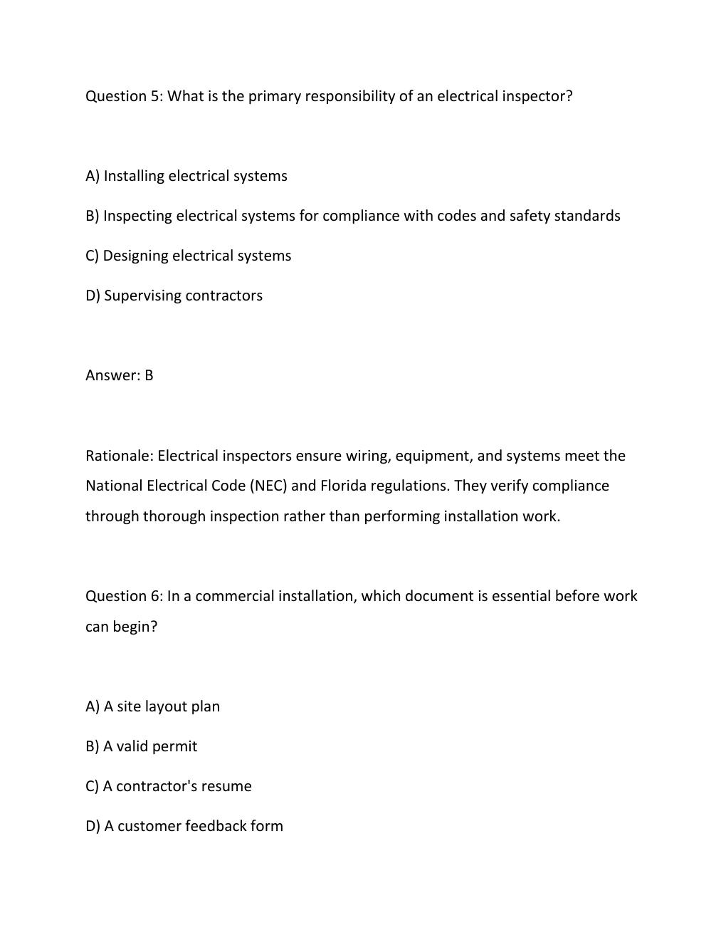 Preview page 4 of Florida Electrical Inspector Exam Practice Questions And Correct Answers