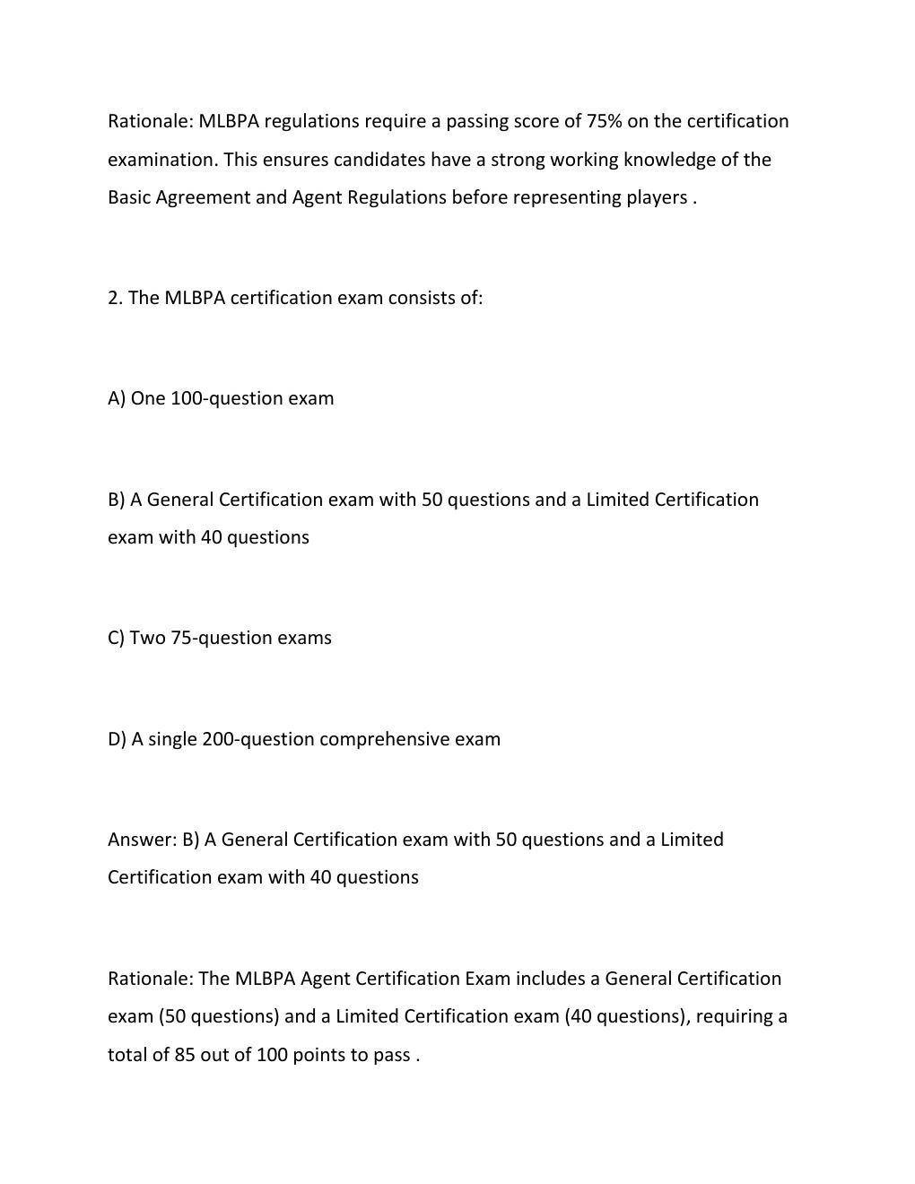 Preview page 2 of MLBPA GENERAL CERTIFIED AGENT FINAL STUDY GUIDE 2026 TESTED ANSWERS GRADED A