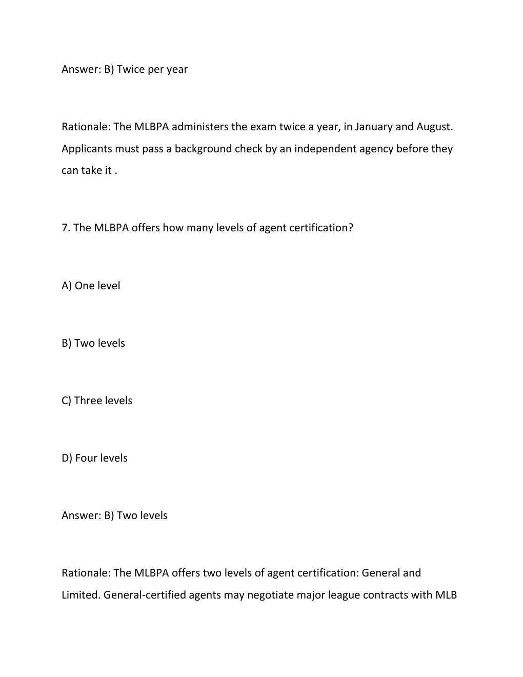 Preview page 6 of MLBPA GENERAL CERTIFIED AGENT FINAL STUDY GUIDE 2026 TESTED ANSWERS GRADED A