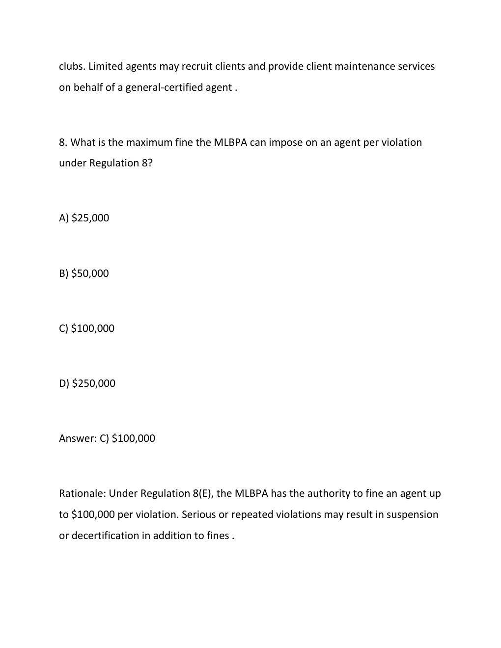 Preview page 7 of MLBPA GENERAL CERTIFIED AGENT FINAL STUDY GUIDE 2026 TESTED ANSWERS GRADED A