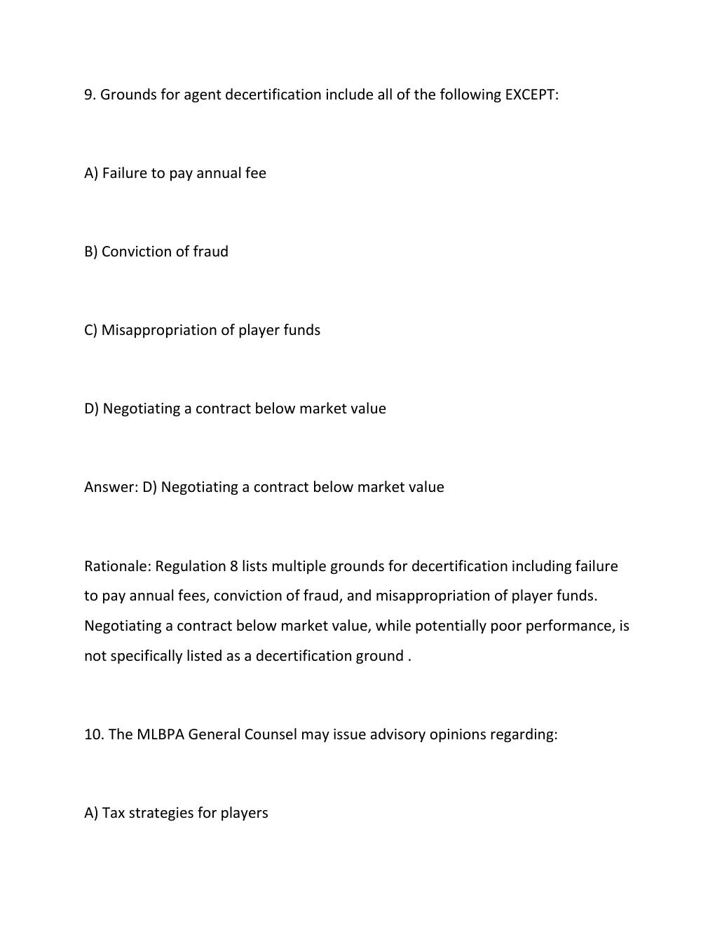 Preview page 8 of MLBPA GENERAL CERTIFIED AGENT FINAL STUDY GUIDE 2026 TESTED ANSWERS GRADED A
