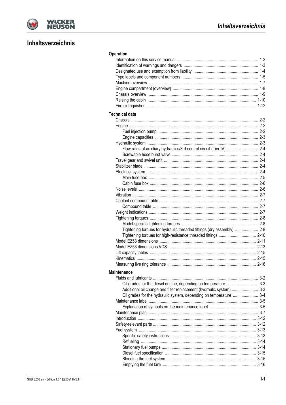 Preview page 3 of WACKER NEUSON EZ53 TRACKED EXCAVATOR SERVICE MANUAL