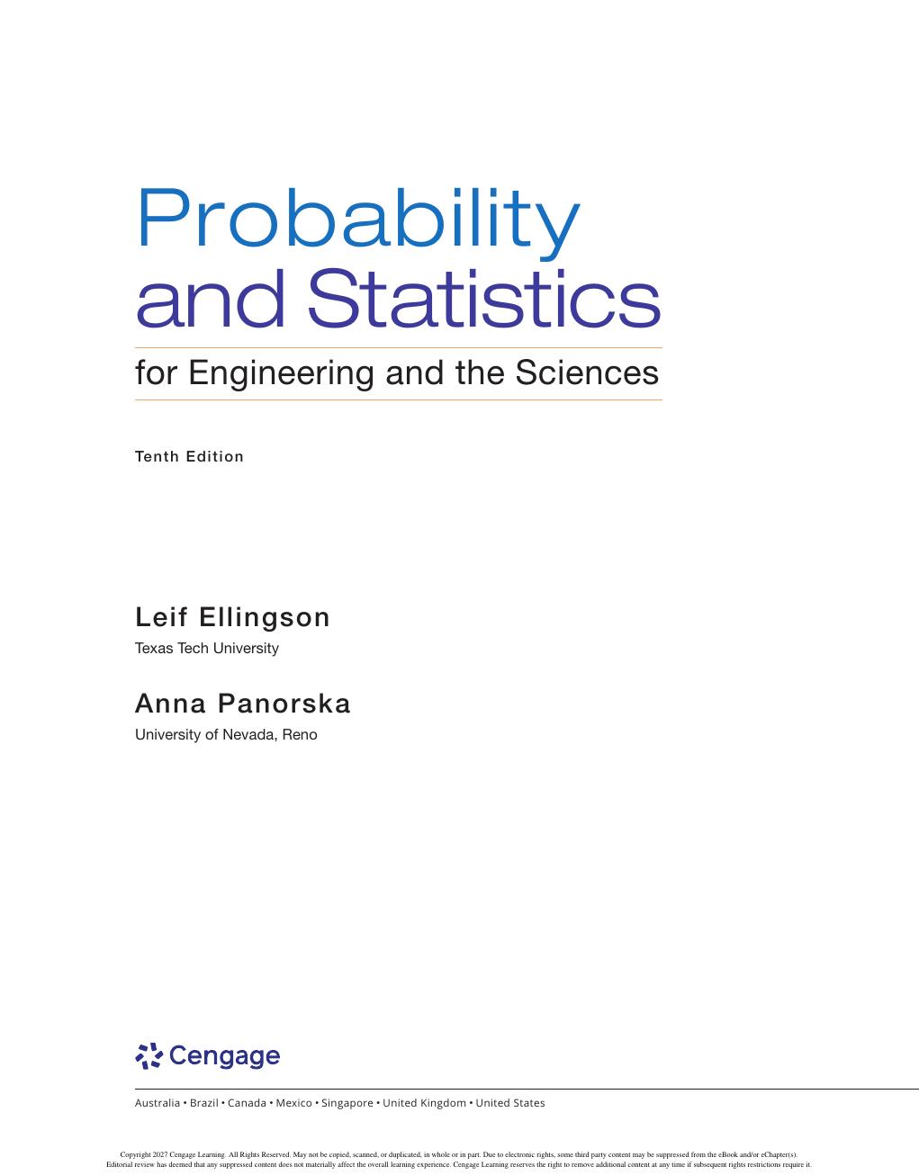 Preview page 2 of Probability and Statistics for Engineering and the Sciences 10th Edition By Leif Ellingson, Anna Panorska