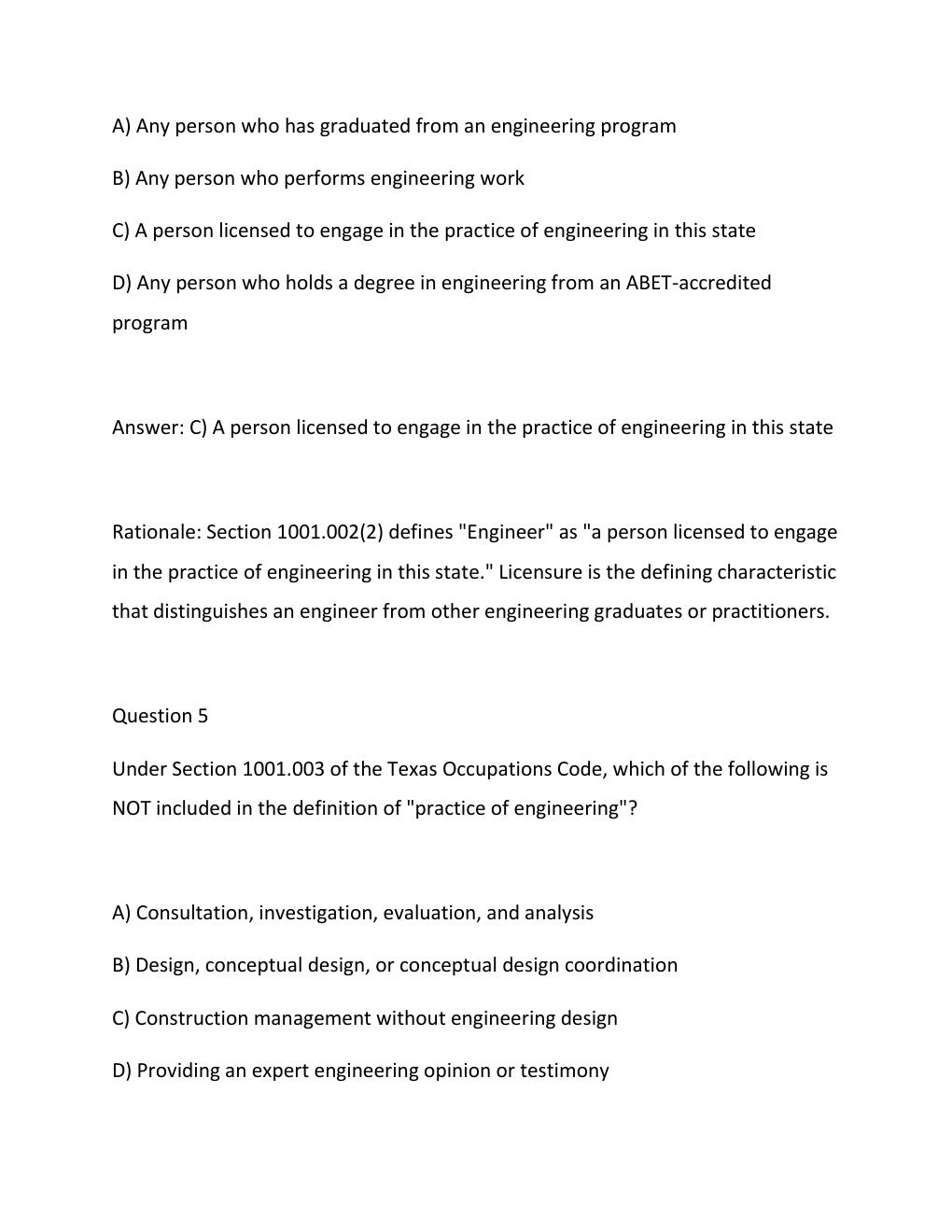 Preview page 4 of PE ETHICS EXAM ANSWERS BASED ON THE TEXAS ENGINEERING PRACTICE ACT AND BOARD RULES LATEST UPDATE