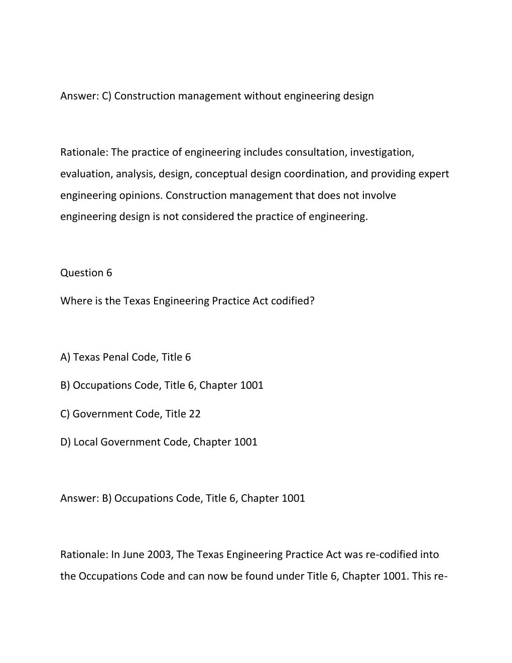 Preview page 5 of PE ETHICS EXAM ANSWERS BASED ON THE TEXAS ENGINEERING PRACTICE ACT AND BOARD RULES LATEST UPDATE