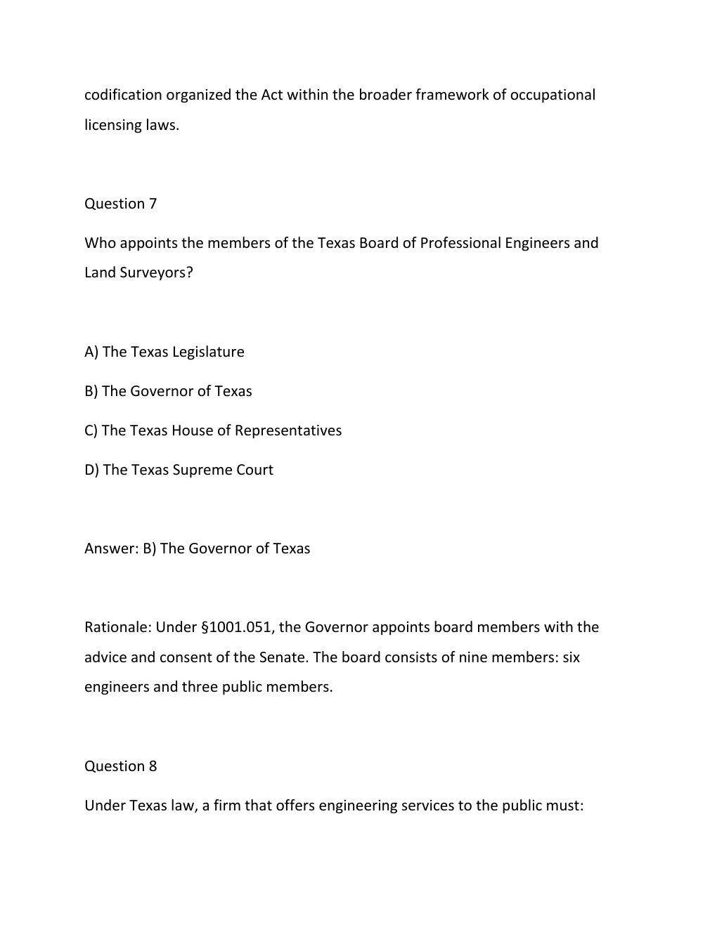 Preview page 6 of PE ETHICS EXAM ANSWERS BASED ON THE TEXAS ENGINEERING PRACTICE ACT AND BOARD RULES LATEST UPDATE
