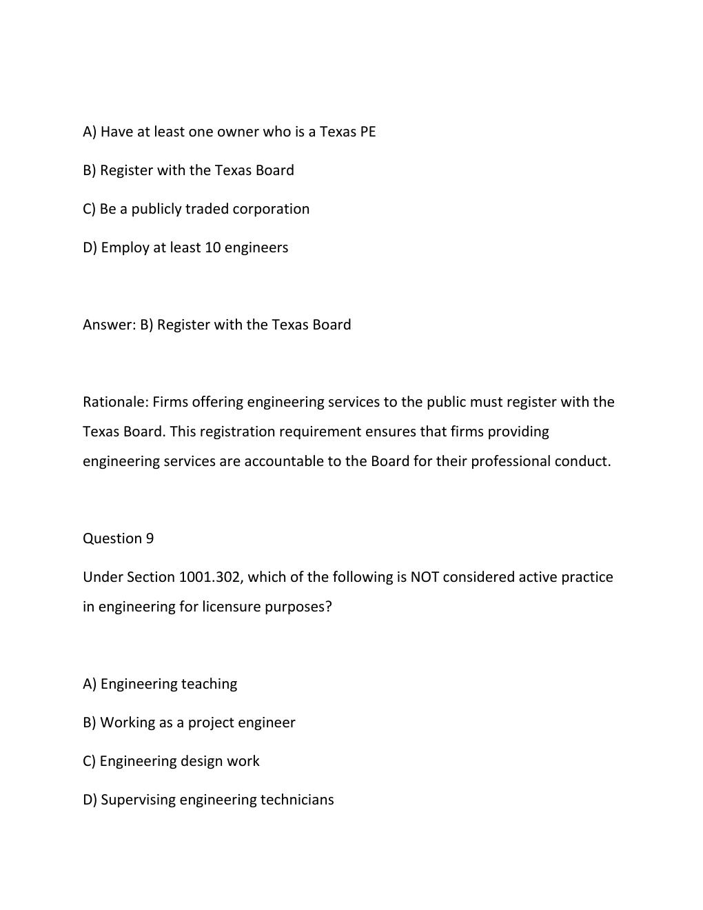Preview page 7 of PE ETHICS EXAM ANSWERS BASED ON THE TEXAS ENGINEERING PRACTICE ACT AND BOARD RULES LATEST UPDATE