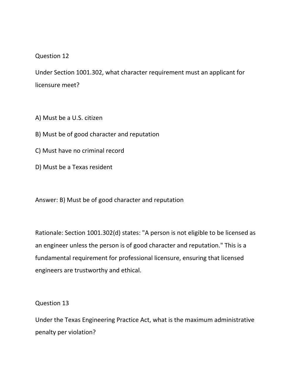 Preview page 10 of PE ETHICS EXAM ANSWERS BASED ON THE TEXAS ENGINEERING PRACTICE ACT AND BOARD RULES LATEST UPDATE
