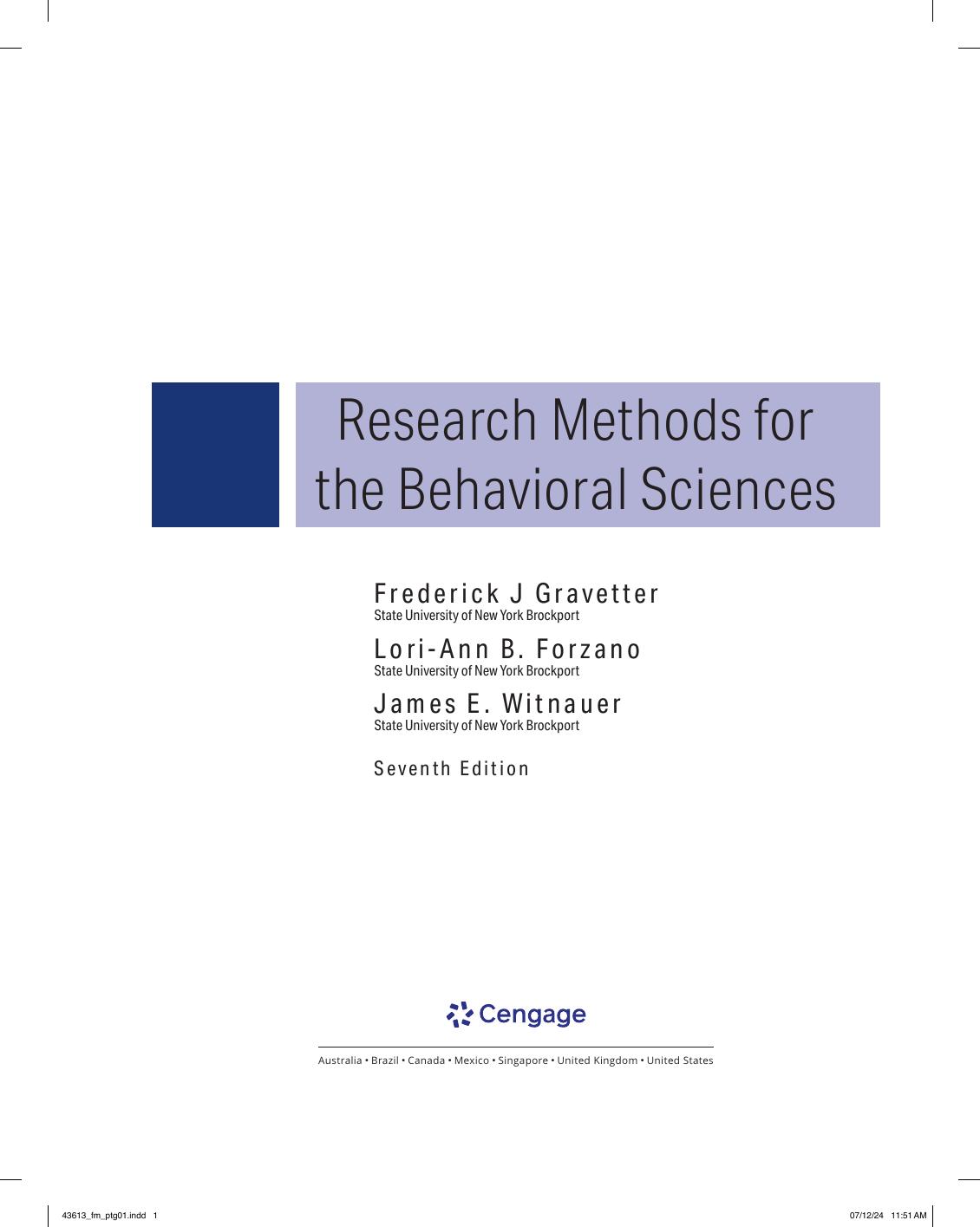 Preview page 2 of Research Methods for the Behavioral Sciences 7th Edition By Frederick Gravetter, Lori-Ann Forzano, James Witnauer