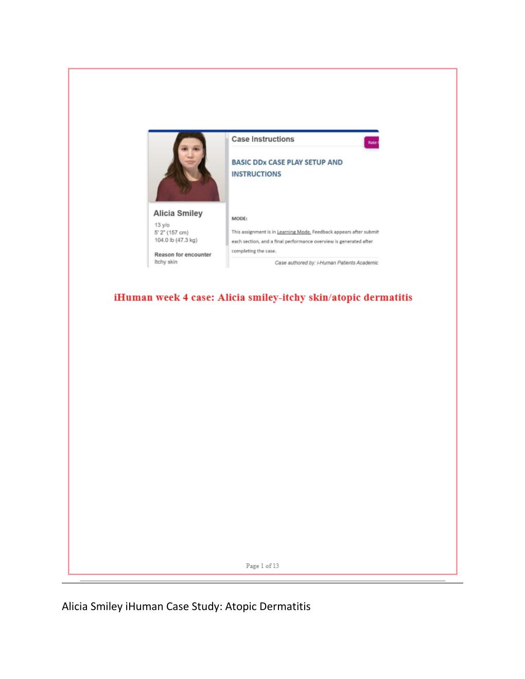 Preview page 3 of Alicia Smiley iHuman Case Study  Atopic Dermatitis SOAP Note