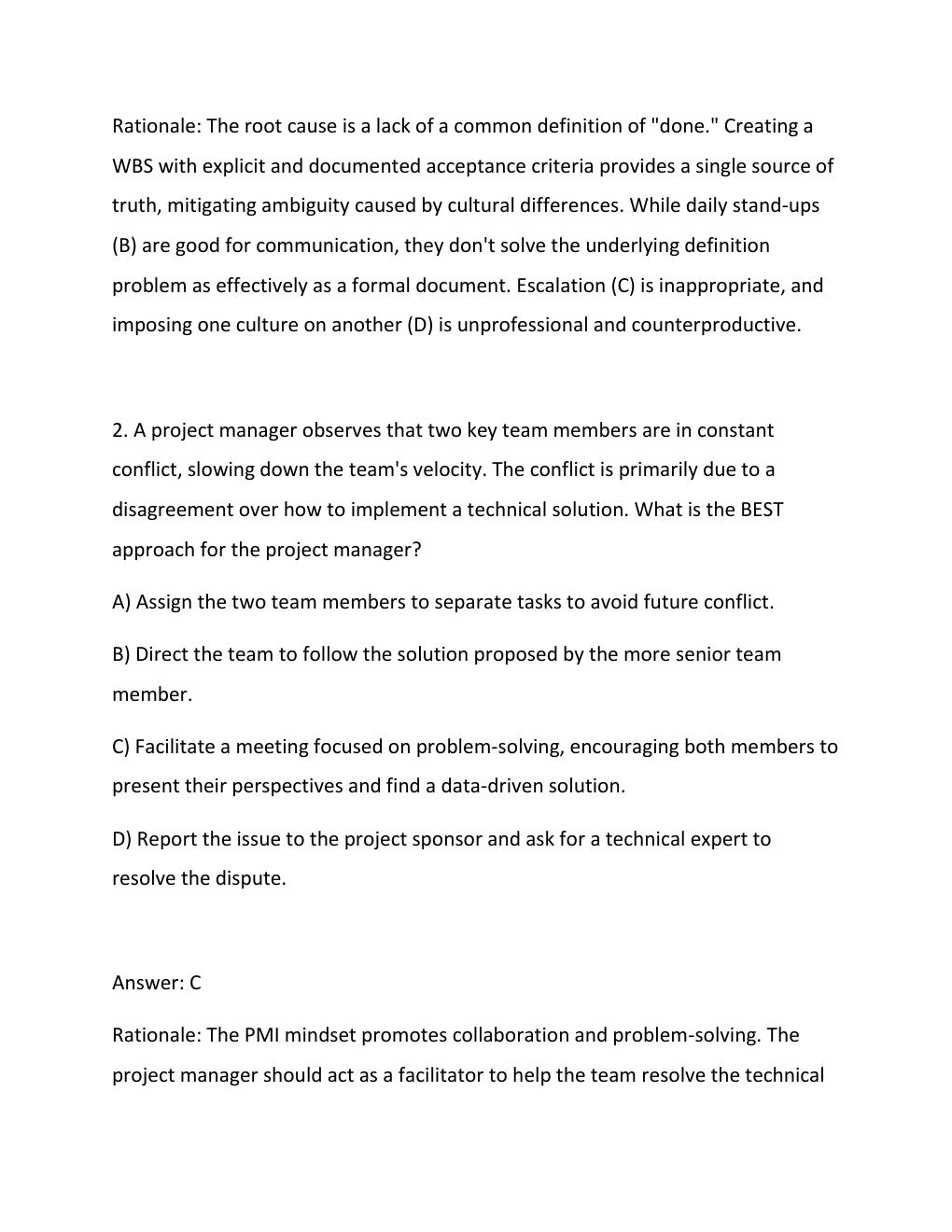 Preview page 2 of PMP Exam Prep 2026 PMBOK 8th Edition Practice Questions & Rationales (ECO Aligned).