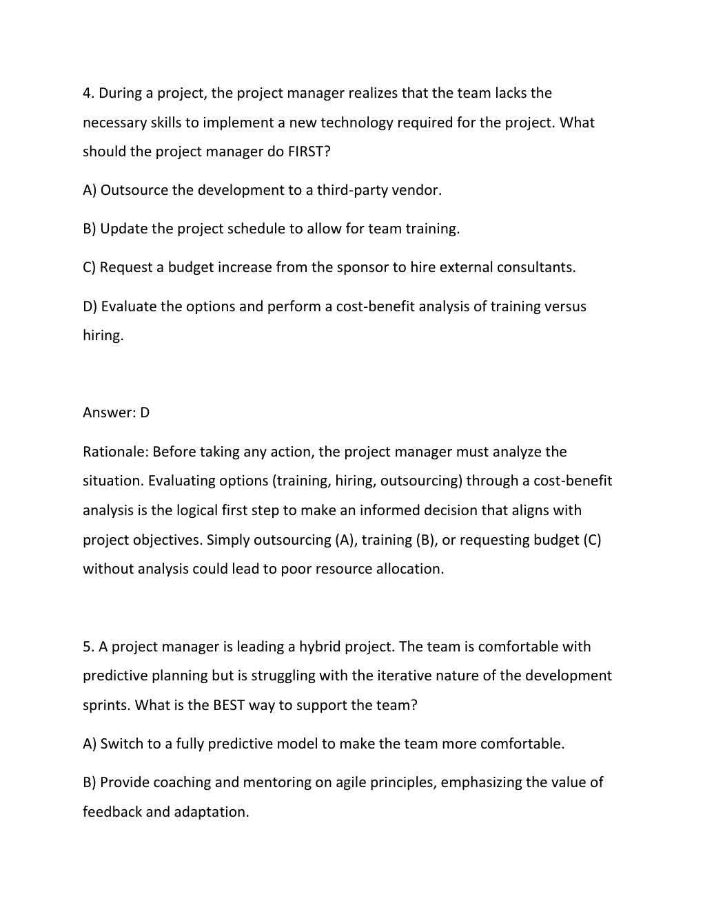 Preview page 4 of PMP Exam Prep 2026 PMBOK 8th Edition Practice Questions & Rationales (ECO Aligned).