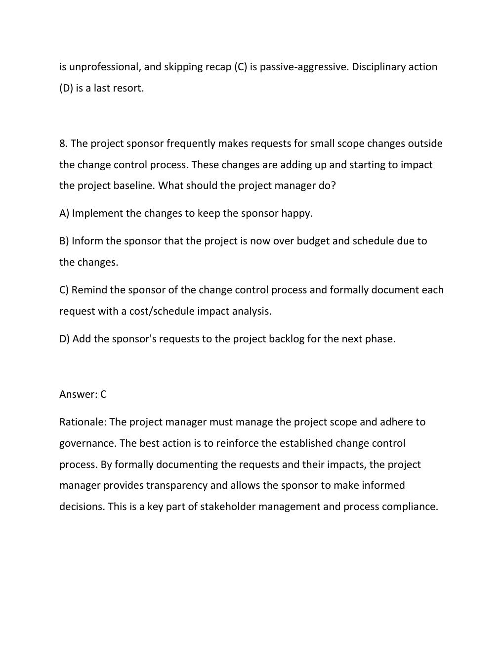 Preview page 7 of PMP Exam Prep 2026 PMBOK 8th Edition Practice Questions & Rationales (ECO Aligned).