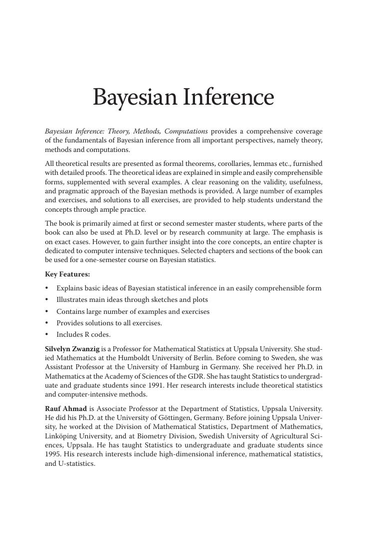 Preview page 2 of eBook PDF Bayesian Inference Theory Methods Computations BY Silvelyn Zwanzig  Rauf Ahmad
