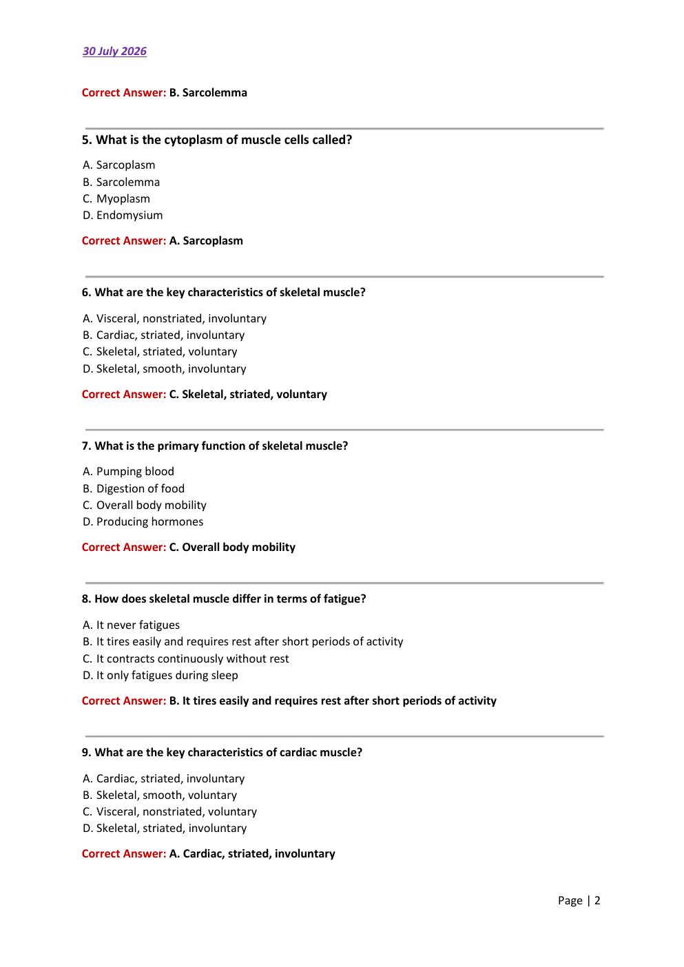 Preview page 2 of Muscle Tissue Types: Skeletal, Cardiac, and  Smooth - Structure, Function, and Comparison  2026/2027 Test Exam 90 compre