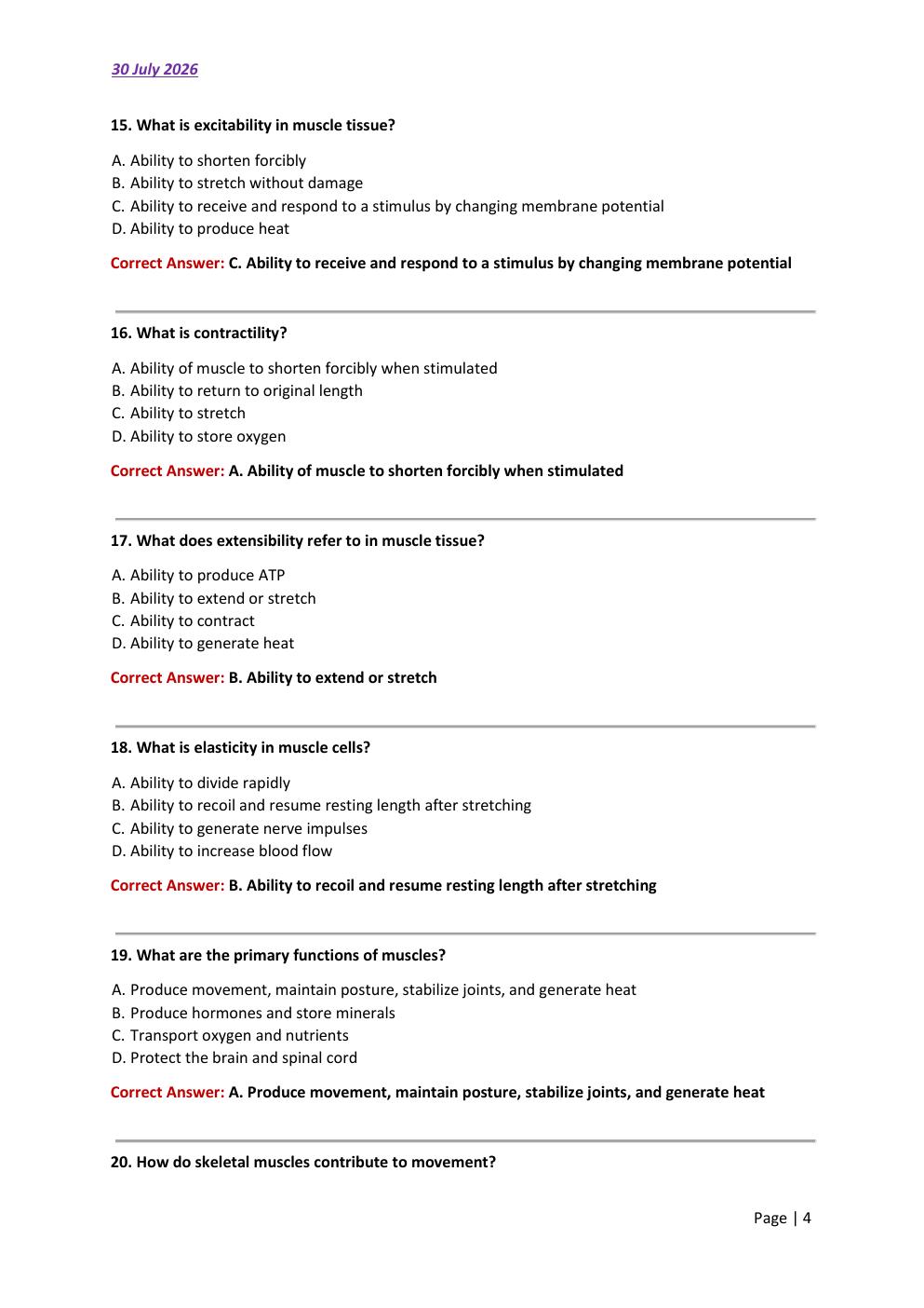 Preview page 4 of Muscle Tissue Types: Skeletal, Cardiac, and  Smooth - Structure, Function, and Comparison  2026/2027 Test Exam 90 compre