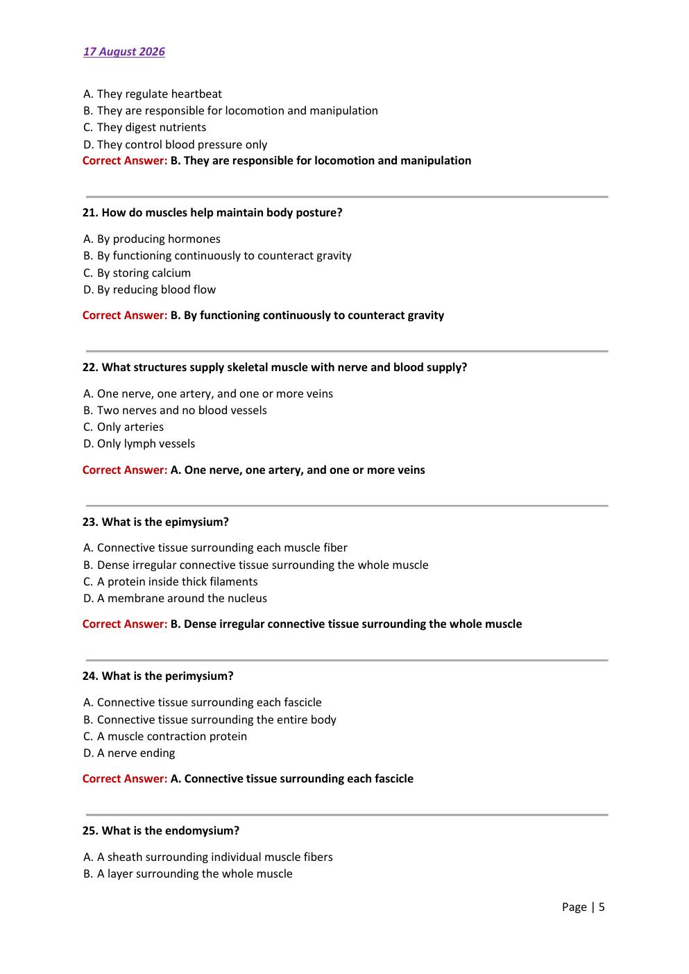 Preview page 5 of Muscle Tissue Types: Skeletal, Cardiac, and  Smooth - Structure, Function, and Comparison  2026/2027 Test Exam 90 compre