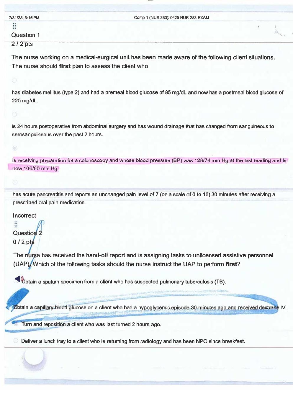 Preview page 3 of NUR 283 (B) COMP 1, COMP 2,  COMP 3, Exam Study Guide –  Practice Questions with  Verified Answers. GRADED A+.  Latest 2