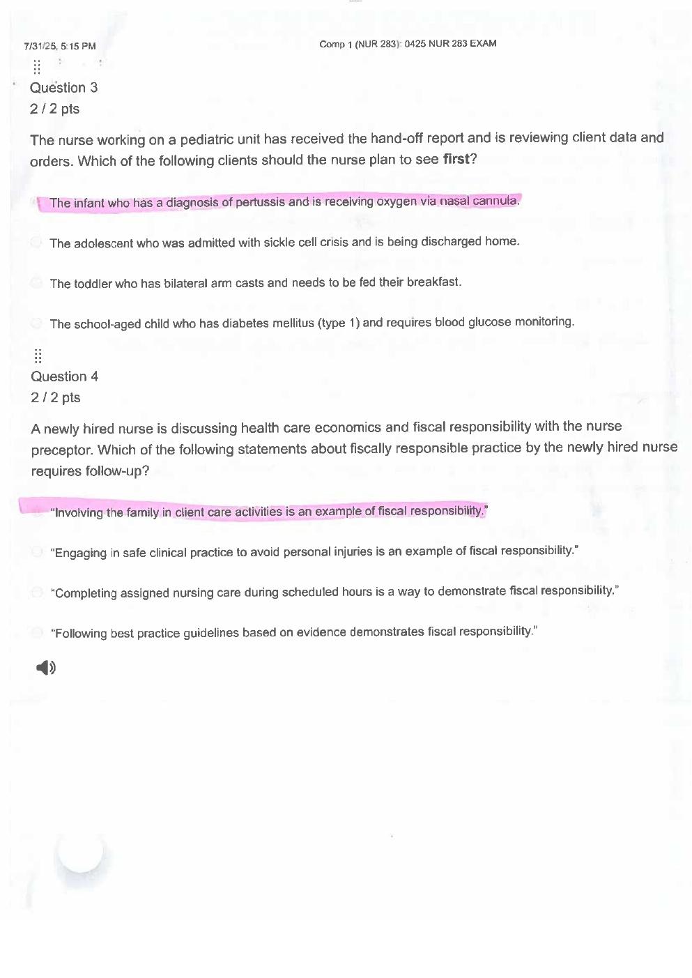 Preview page 4 of NUR 283 (B) COMP 1, COMP 2,  COMP 3, Exam Study Guide –  Practice Questions with  Verified Answers. GRADED A+.  Latest 2