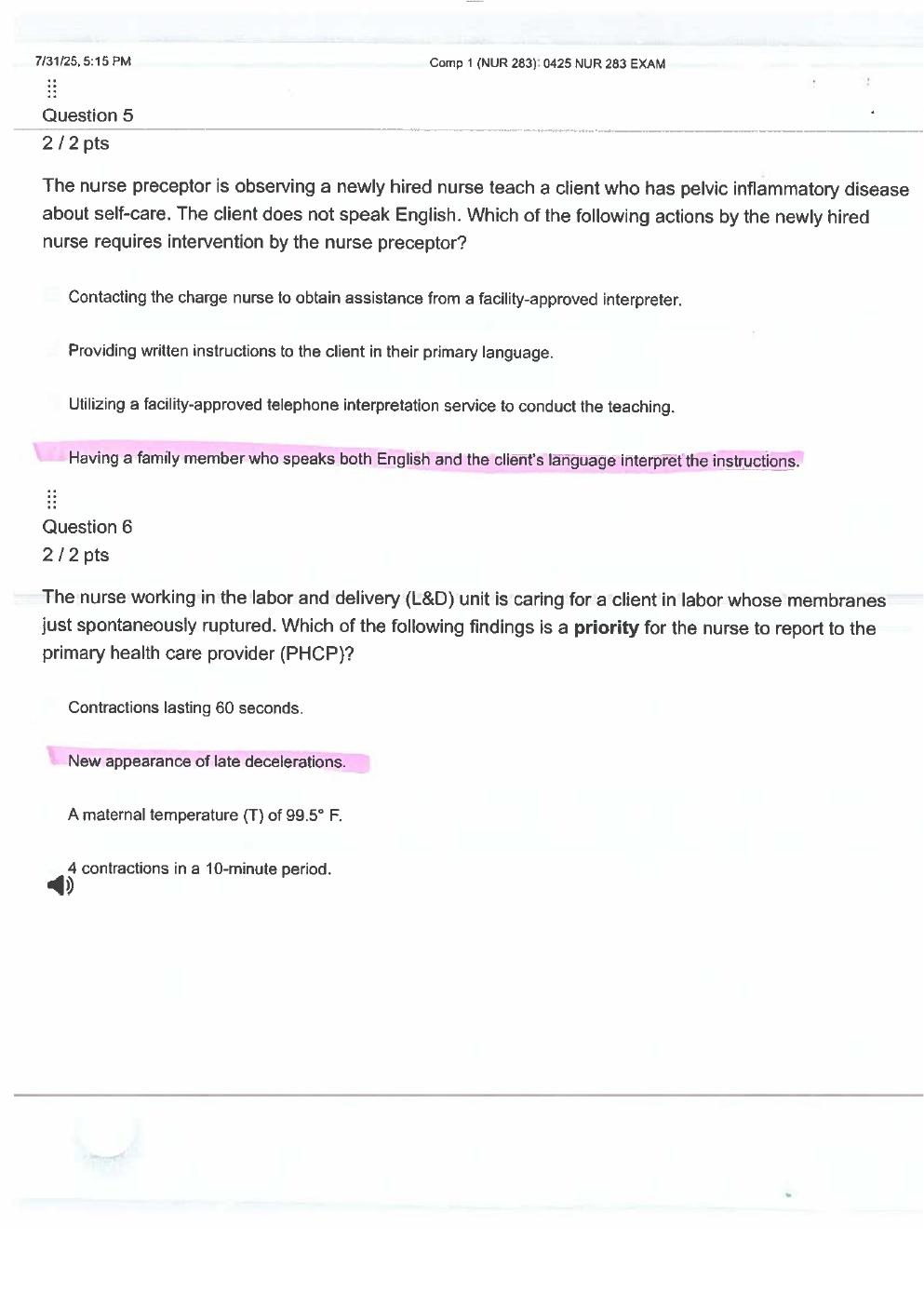 Preview page 5 of NUR 283 (B) COMP 1, COMP 2,  COMP 3, Exam Study Guide –  Practice Questions with  Verified Answers. GRADED A+.  Latest 2