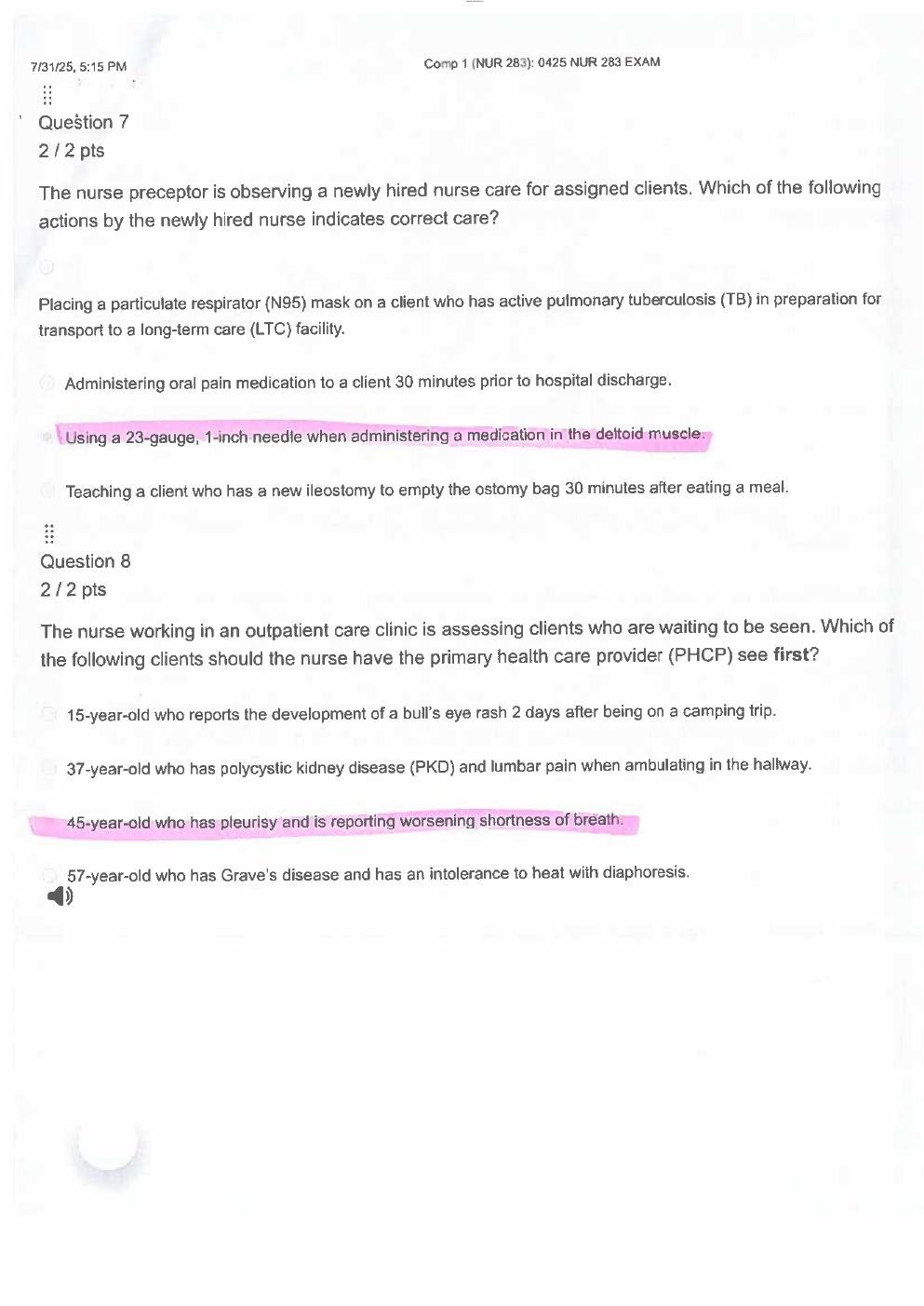 Preview page 6 of NUR 283 (B) COMP 1, COMP 2,  COMP 3, Exam Study Guide –  Practice Questions with  Verified Answers. GRADED A+.  Latest 2
