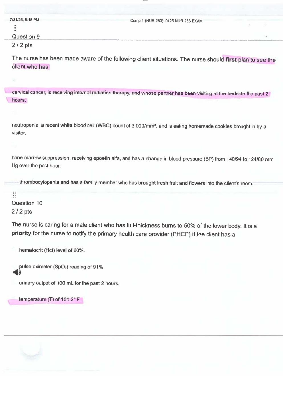 Preview page 7 of NUR 283 (B) COMP 1, COMP 2,  COMP 3, Exam Study Guide –  Practice Questions with  Verified Answers. GRADED A+.  Latest 2