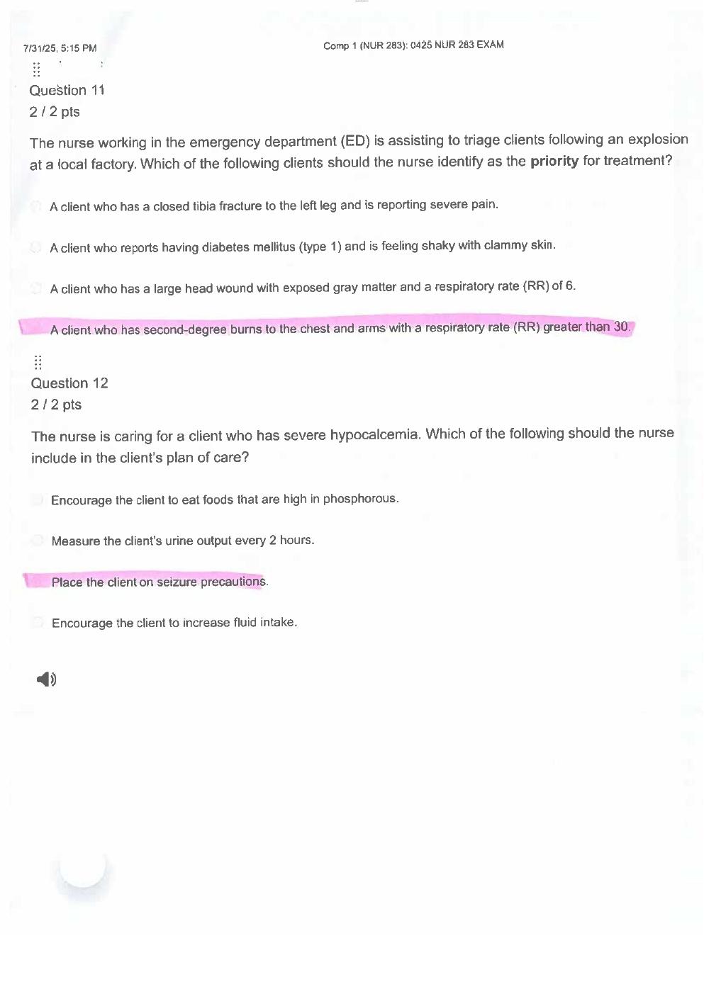 Preview page 8 of NUR 283 (B) COMP 1, COMP 2,  COMP 3, Exam Study Guide –  Practice Questions with  Verified Answers. GRADED A+.  Latest 2