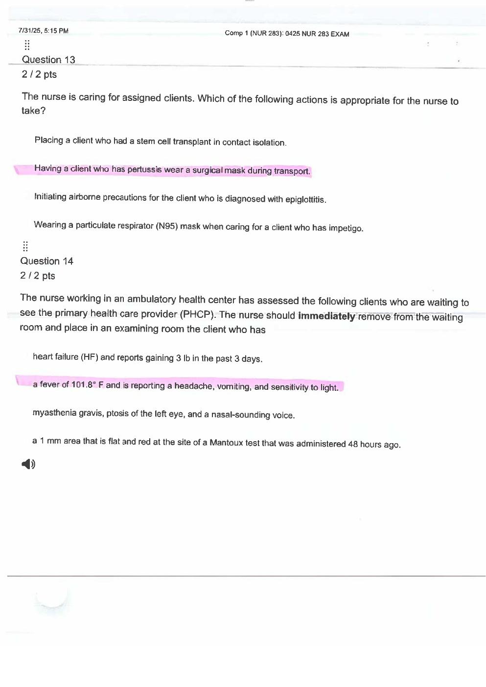 Preview page 9 of NUR 283 (B) COMP 1, COMP 2,  COMP 3, Exam Study Guide –  Practice Questions with  Verified Answers. GRADED A+.  Latest 2