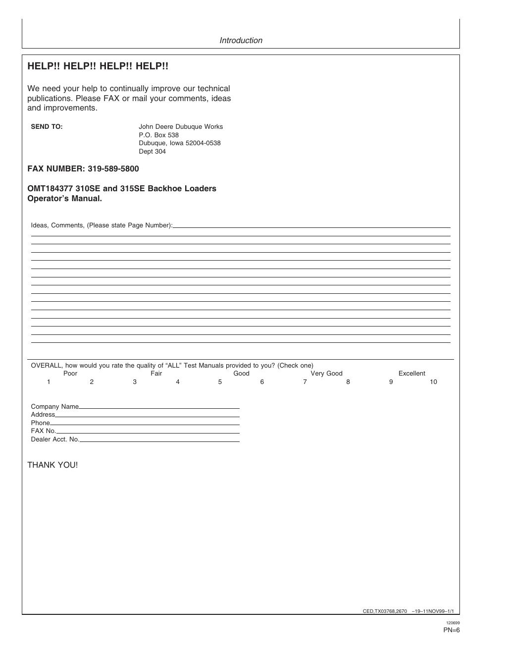 Preview page 6 of John Deere 310SE 315SE Backhoe Loader Operation Test Technical Manual