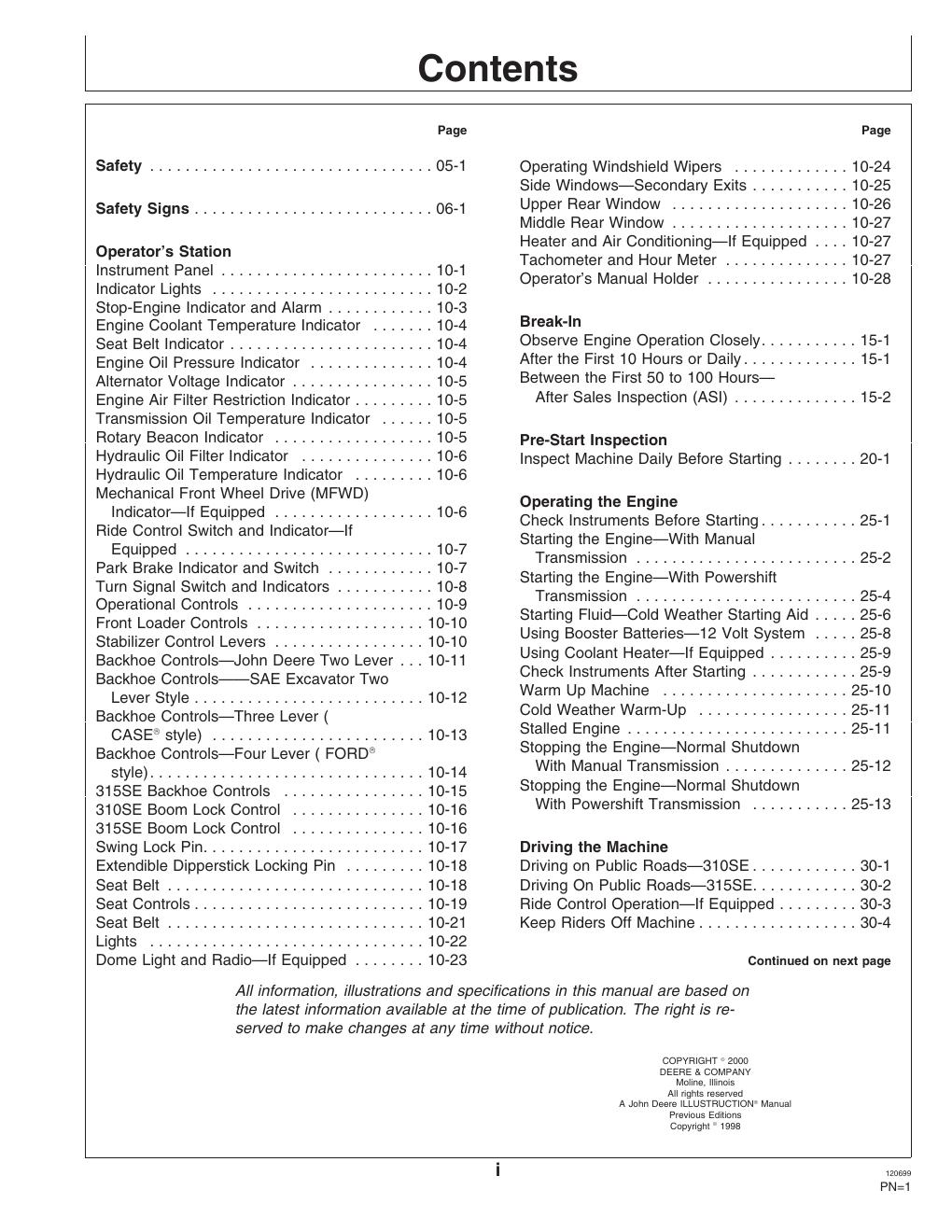 Preview page 7 of John Deere 310SE 315SE Backhoe Loader Operation Test Technical Manual