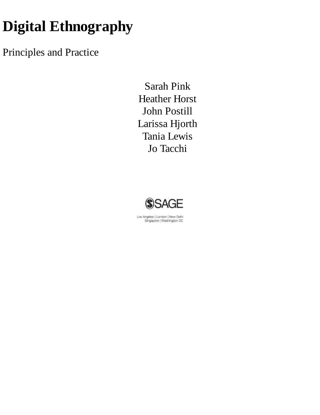 Preview page 4 of Digital Ethnography Principles and Practice By Sarah Pink,Heather Horst,John Postill