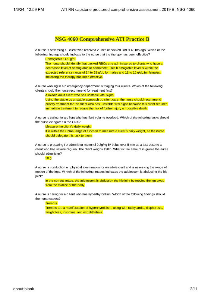 Preview page 2 of ATI RN capstone proctored comprehensive assessment 2019 B, NSG 4060